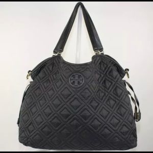 TORY BURCH MARION QUILTED SLOUCHY BLACK DIAPER BAG
